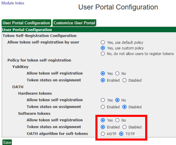 User Portal configuration