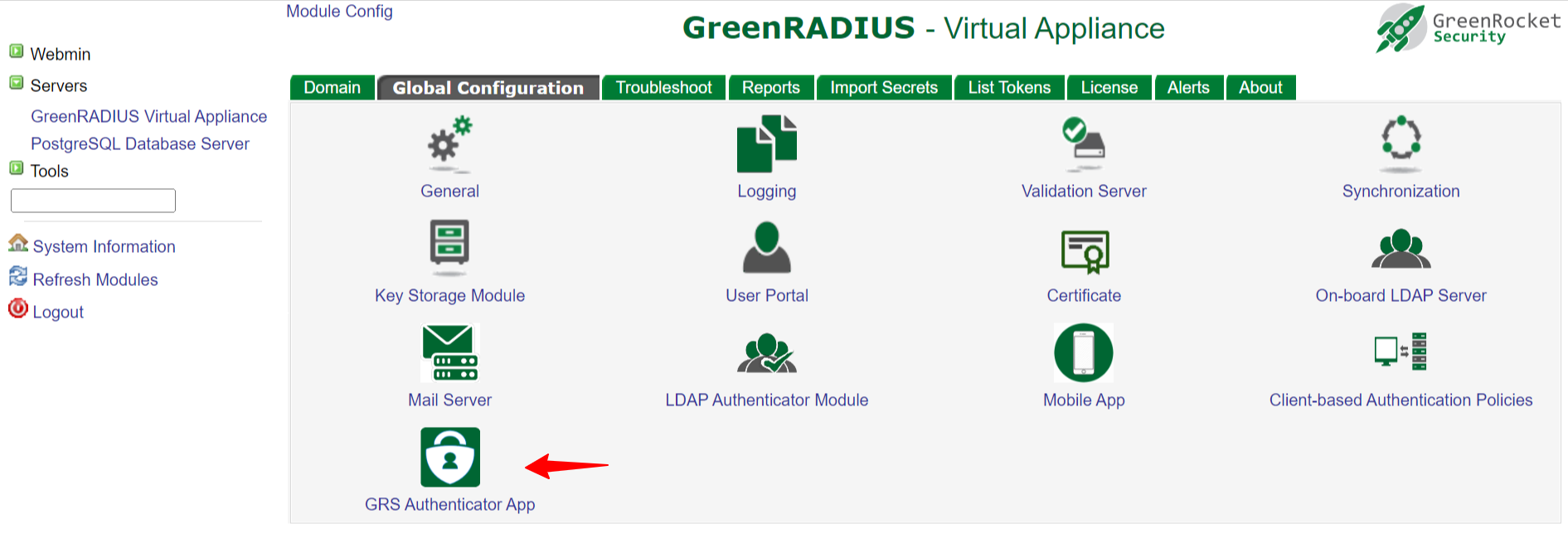 GRVA Global Configuration tab