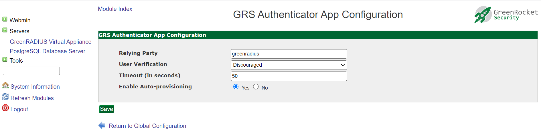 GRS Authentication app configuration