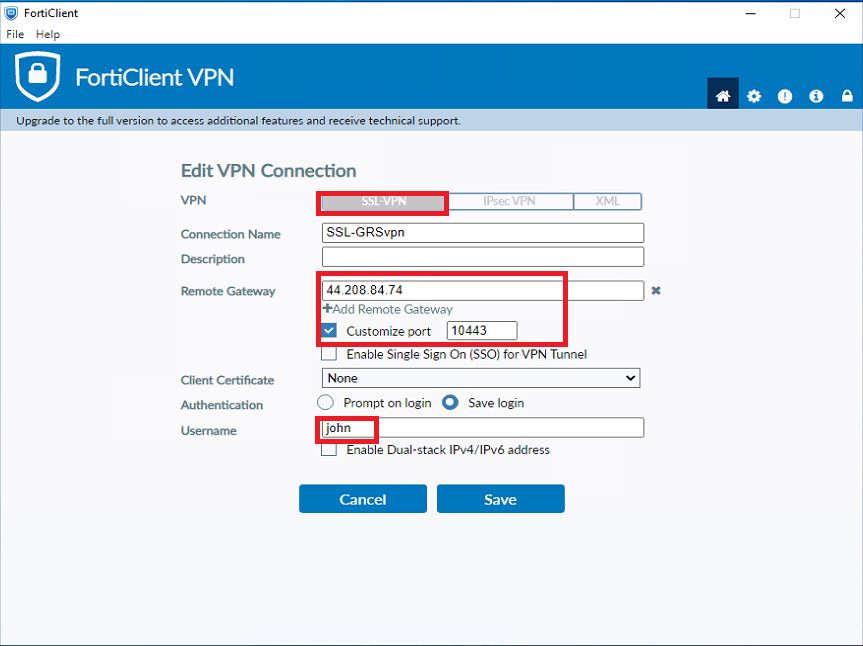 SSL VPN on FortiClient