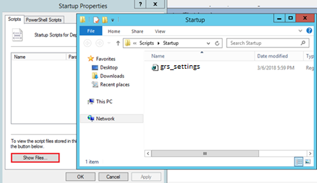 "Show Files" highlighted in the Startup Properties dialog