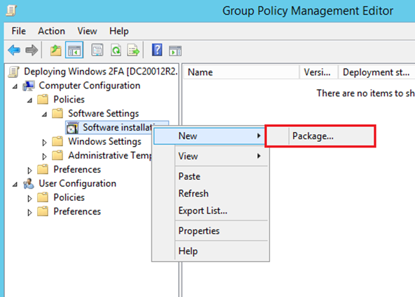 New -> Package" highlighted in the context menu
