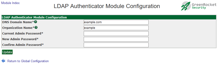 LDAP Authenticator Module screen