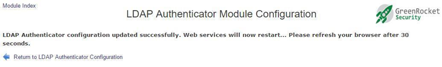 LDAP Authenticator Module confirmation screen