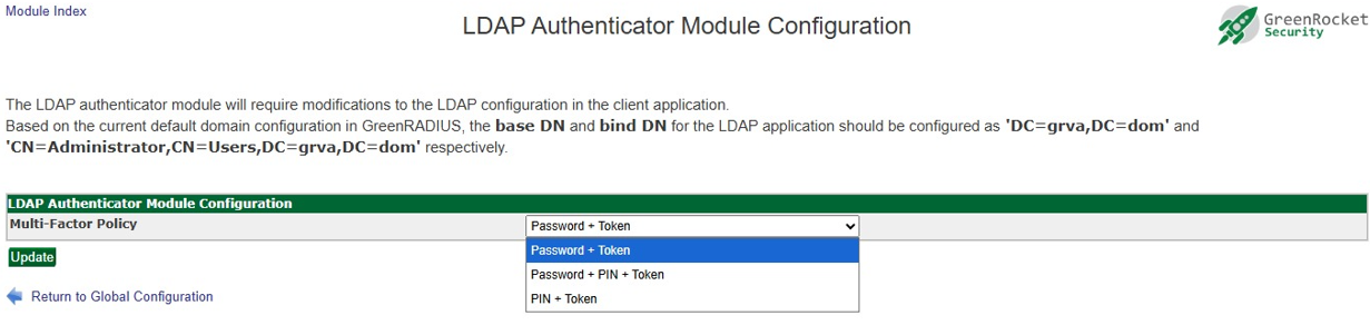 LDAP Authenticator Module screen