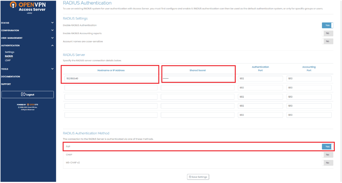 RADIUS Server Configuration