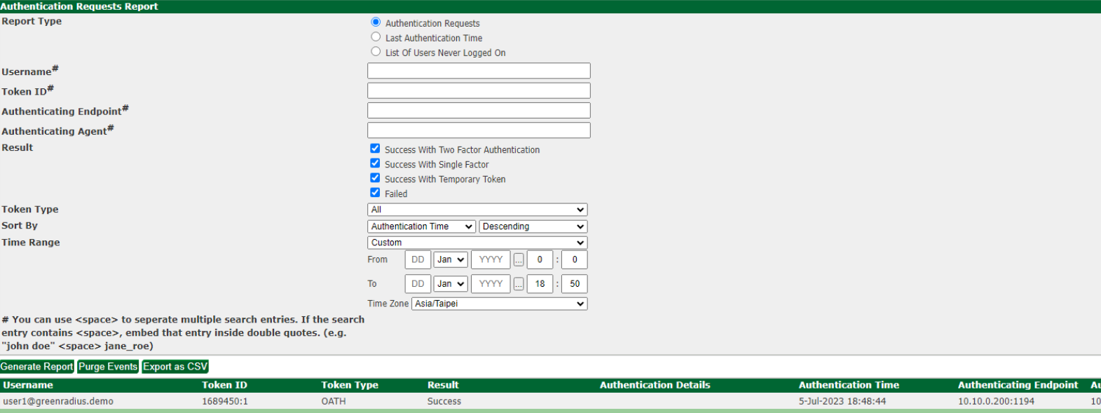 Authentication Testing in GreenRADIUS