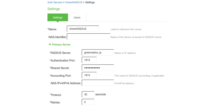 RADIUS Server Configuration