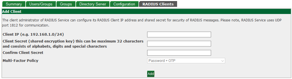 RADIUS Clients tab