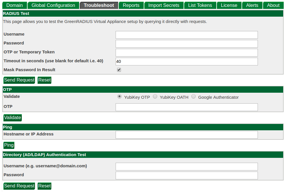 Troubleshooting tab