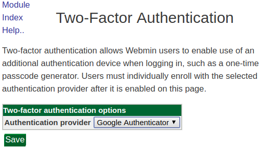 enabling 2FA for web admin interface