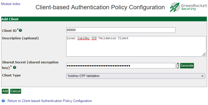 client-based authentication policy configuration - yubikey only